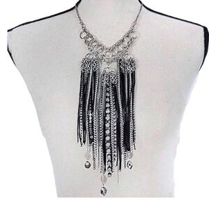 Express black beaded and silver chain statement necklace